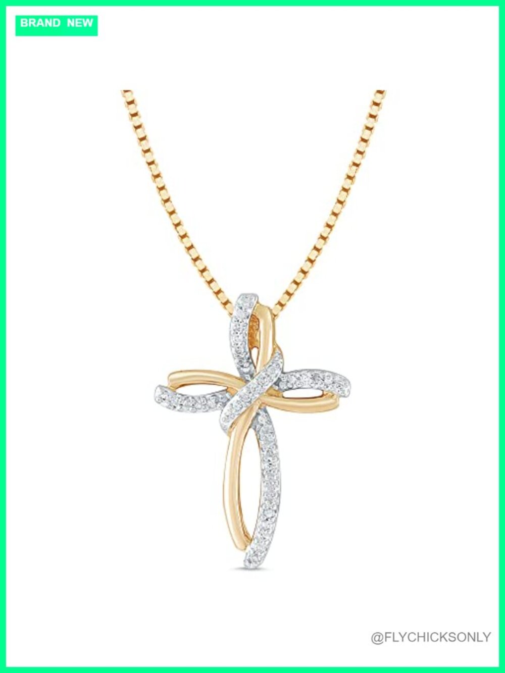 Diamond Cross Necklace 14kt Yellow Gold Plated Silver 1/10 CTW Pendant